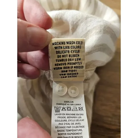 L.L Bean 100% Linen Striped Button Down Shirt Women's Size L Nautical Preppy - Picture 13 of 13